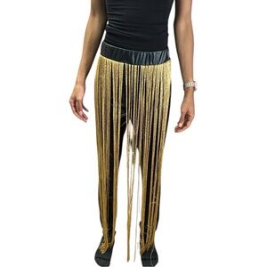 Black Pants with Gold Fringe Accent - Women